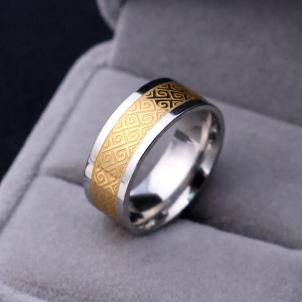  8mm Titanium Vintage Ring Gold Color Rings For Men Women 316L Stainless Steel Charms