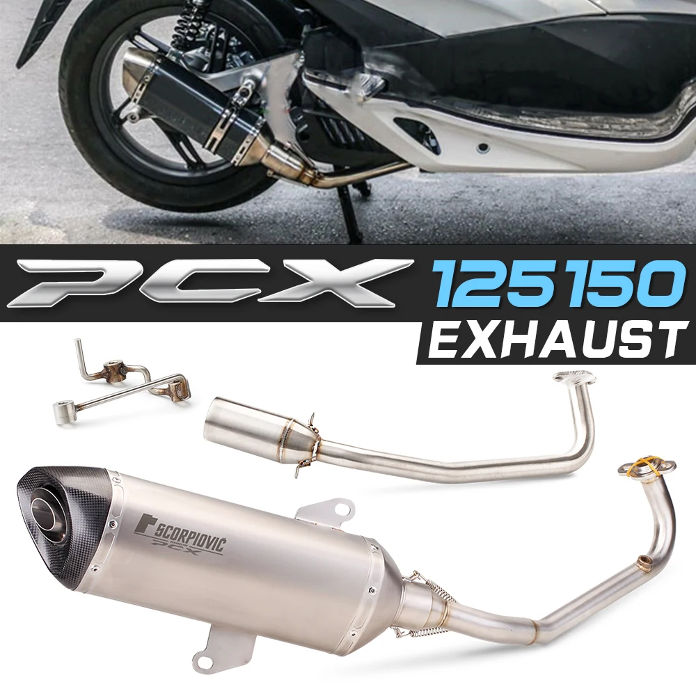 Motorcycle Full Exhaust System Slip On Header Pipe Front Pipe Muffler For HONDA PCX125 PCX150 PCX 125 150 2017-2022