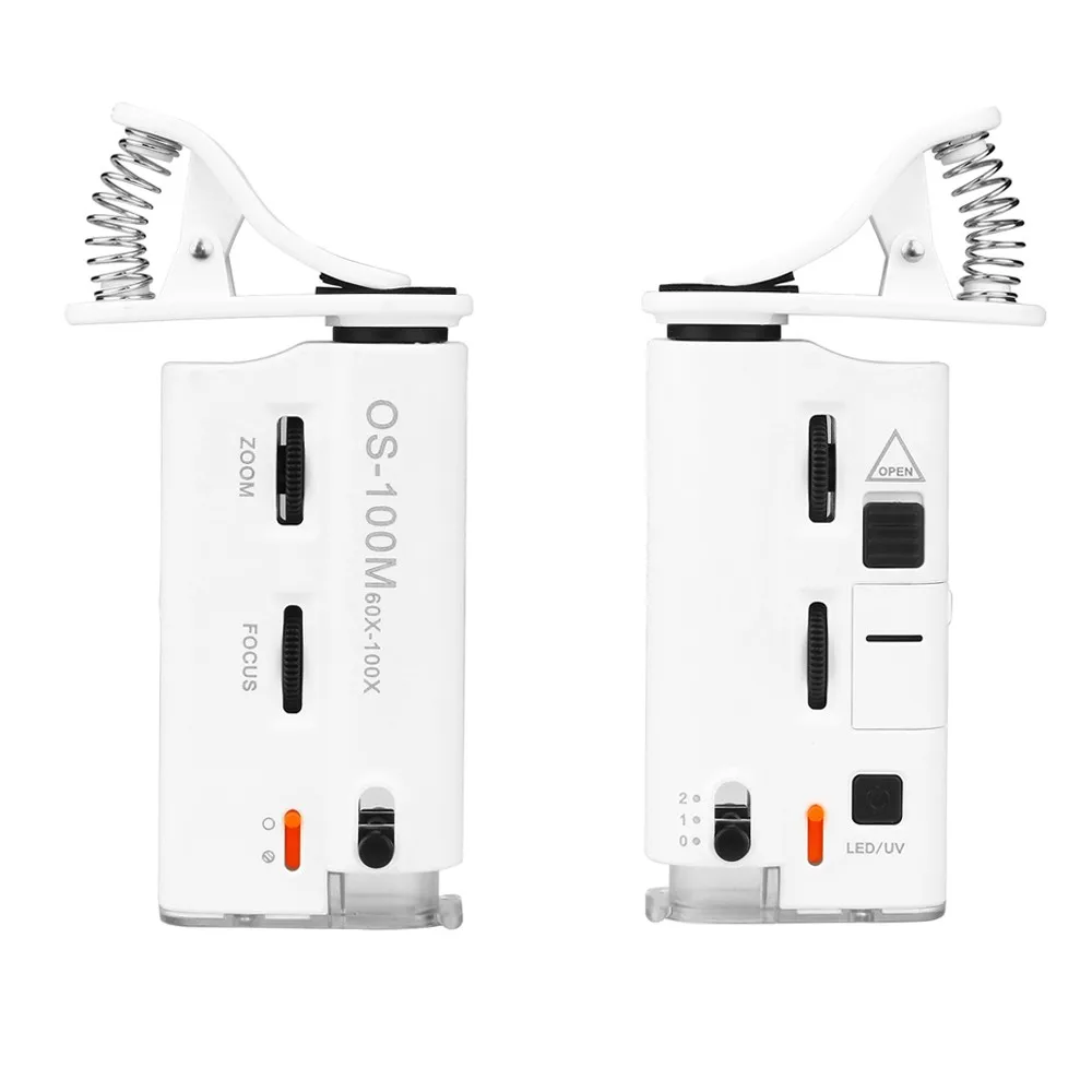 60-100X Cold-warm Light LED Cell Phone Microscope Universal Clip-type Microscope Magnifier with LED/UV Lamp Magnifiers