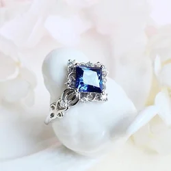 Vintage Princess Cut Lab Sapphire Ring 925 Sterling Silver  Engagement Rings Bridal Fine Jewelry Size US5-12