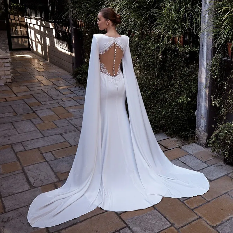 Abiti da sposa Boho arabi 2024 con maniche ad aletta Appliques in pizzo illuuon Back Beach abiti da sposa semplici abiti da sposa