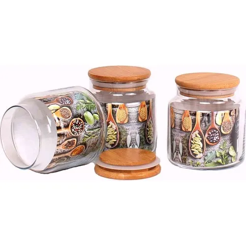 With bamboo Lid 3 Pcs Glass Jar 700 ml