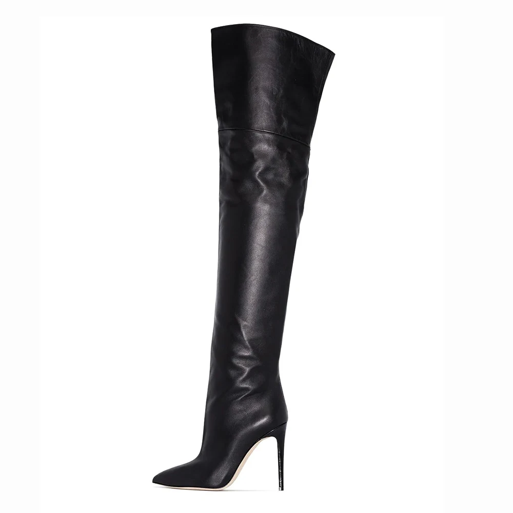 Pointed Toe Black Winter Boots for Women Stiletto High Heel Over the Knee Boots Plus Size Long Boot 2024 Ladies Thigh High Shoes