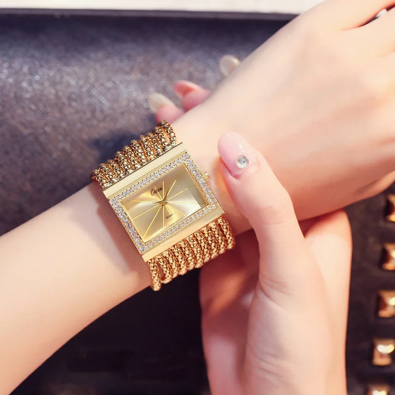 

Gold Hot Sale Luxury Women's Fashion Watch Brand Square Bracelet Diamond Watch for Women Wristwatch Relogio Feminino Dropship