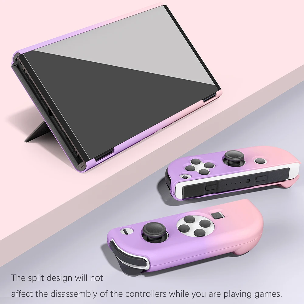 Full Protection Dockable Pink Case for Nintendo Switch OLED Accessories Cover for Switch OLED Console & Joycon with Glass Film