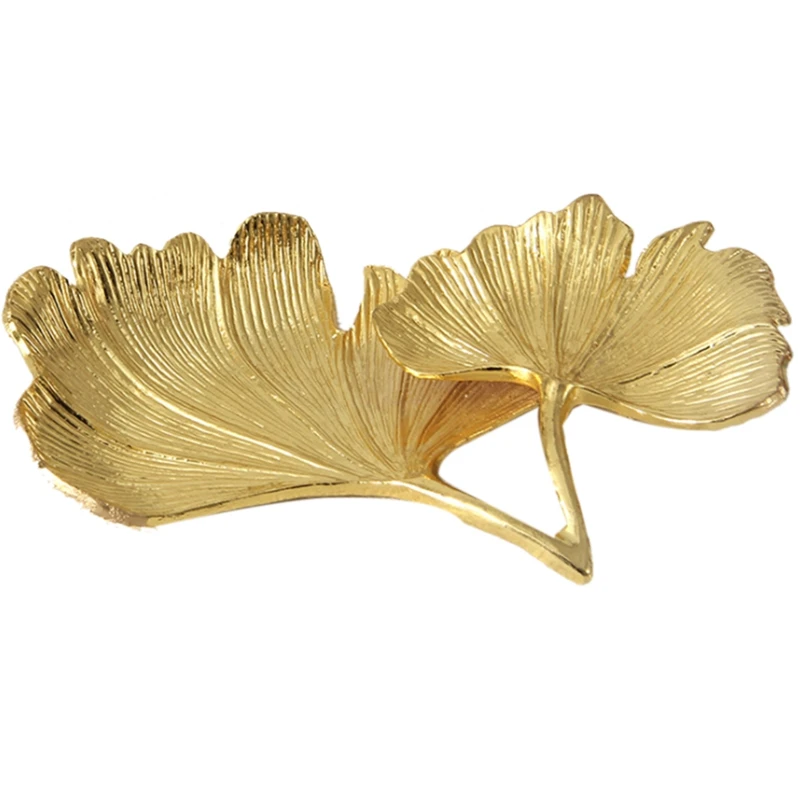 Gold Leaf Ginkgo Biloba Leaf Decorative Tray Gold Jewelry Tray Desk Decorative Dish Organizer Tray For Ring Necklace