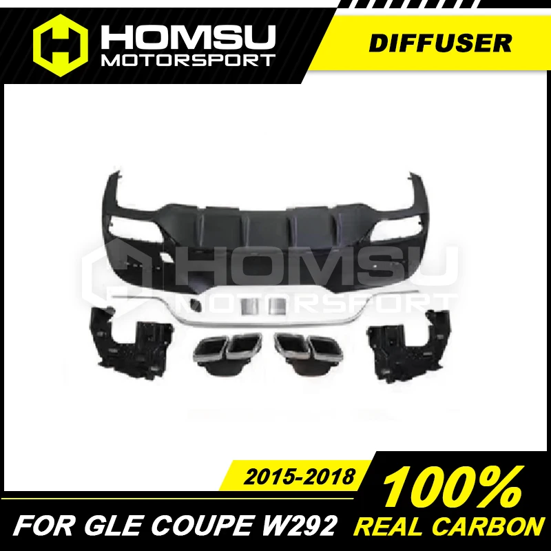 Black color GLE63 Style PP Rear Bumper Diffuser Lip with Exhaust Tips Diffuser for MB GLE Class W292 2015-2018 GLE300 GLE450