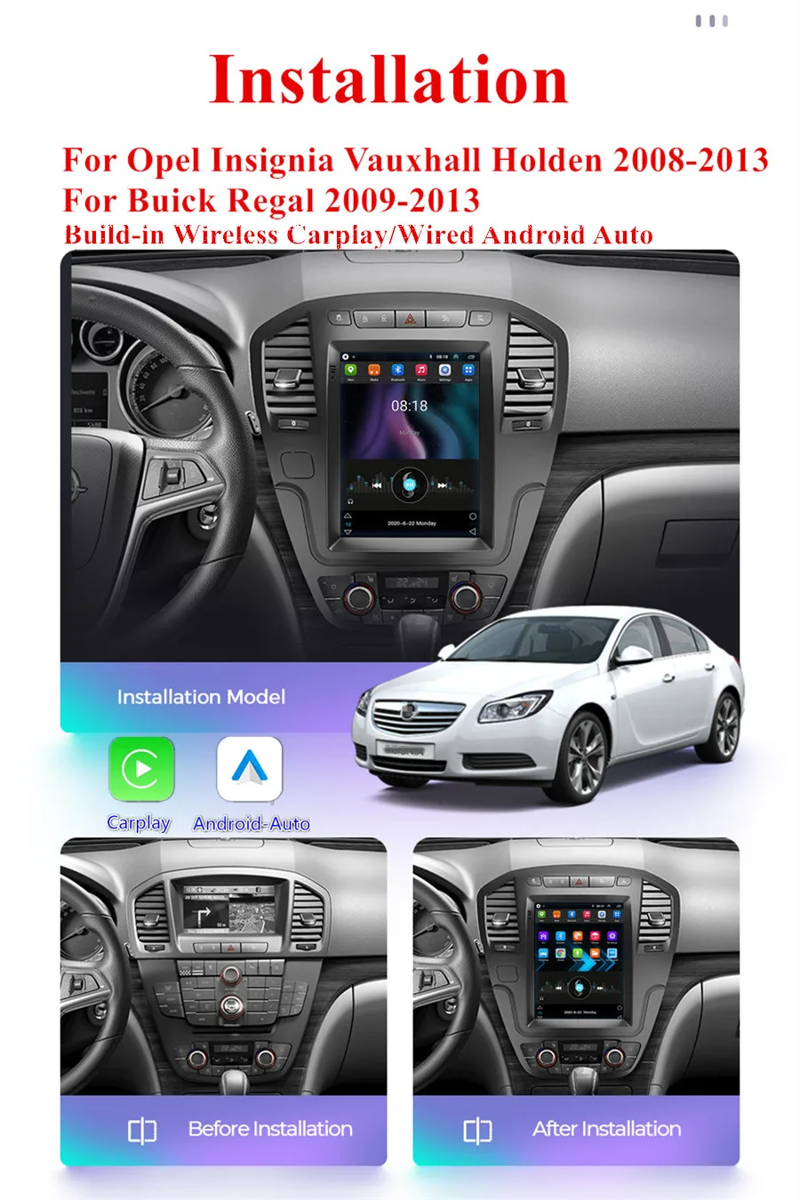 9.7'' 1+16GB Car Stereo Android 10.1  GPS Navigation WIFI Caplay Android Auto FM RDS for Opel Insignia Vauxhall Holden 08-13