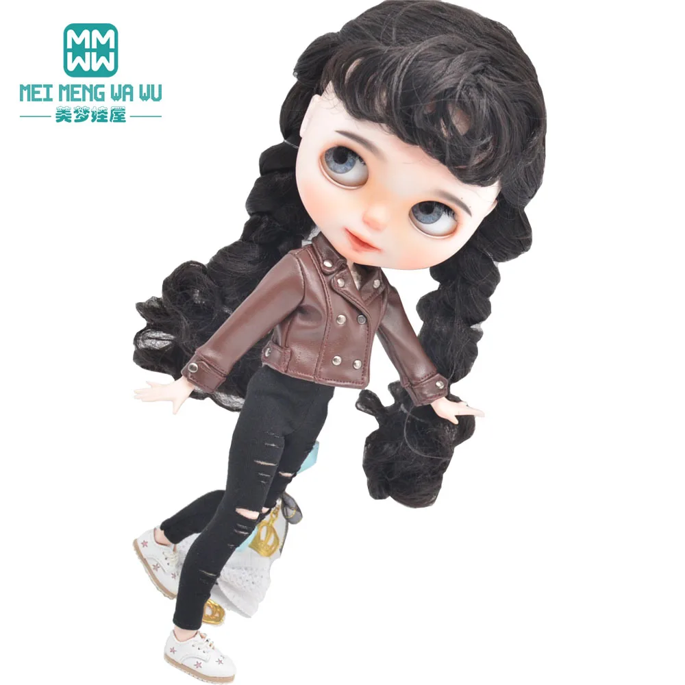 1pcs Blyth Doll Clothes Fashion leather jackets black, red, silver, brown for Blyth Azone OB23 OB24 1/6 doll accessories