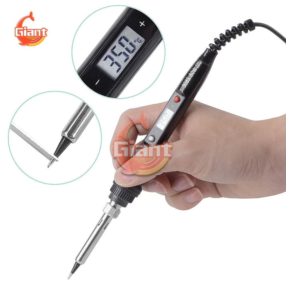 908S Adjustable Temperature Solder Iron With Quality Soldering Iron Tips and Kits JCD 220V 80W LCD Electric Soldering Iron