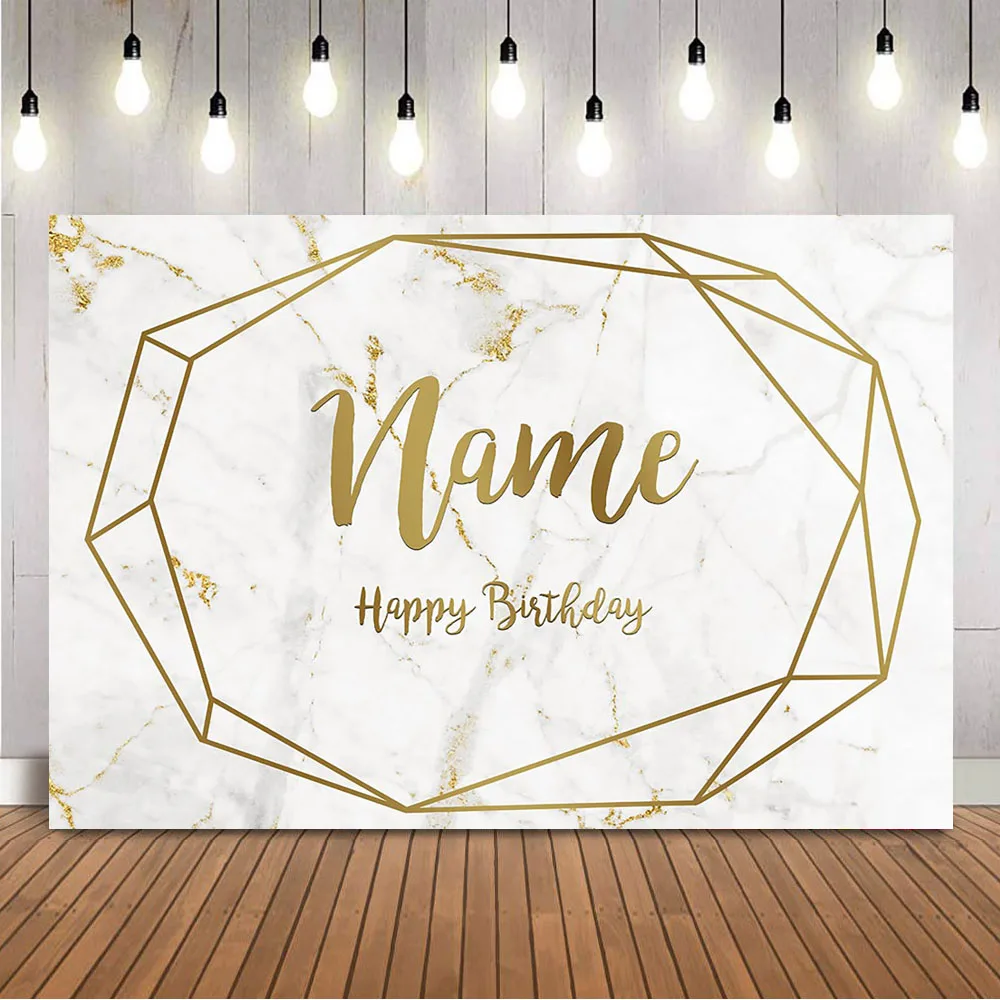 Marble Birthday Backdrop Customize Name Newborn Kids Adult Theme Party Decoration Supplies Gold Glitter Shining Dots Supplies