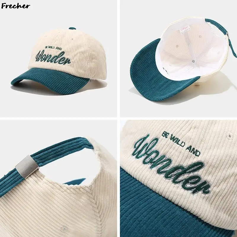 Gorra de béisbol de pana bordada con letras Vintage, sombreros cálidos de Color caramelo para hombres y mujeres, Gorras de cara fresca de Hip Hop,