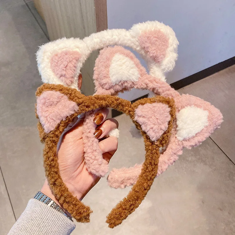 Cute Cat Ears Hairband  Women Girl Cosplay Hair Hoop Winter Soft Wool Headband Anime Party Hair Bands Face Wash Makeup Headwear