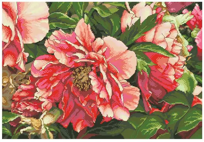 coral peonies peony pink flower Art Needlework 14CT Canvas Unprinted Handmade Embroidery Cross Stitch Kits Set DIY Home Decor