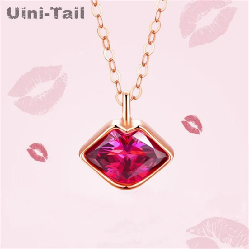 Uini-Tail hot new 925 Tibetan silver lipstick flying kiss necklace fashion trend sexy red lips necklace Valentine's Day gift