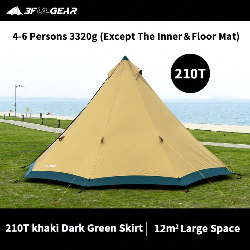 Imagem -03 - Gear-windproof Pyramid Tipi Tenda Camping ao ar Livre 46 Pessoas Tenda Grande Saia de Neve Temporada 40d 210t 3f ul