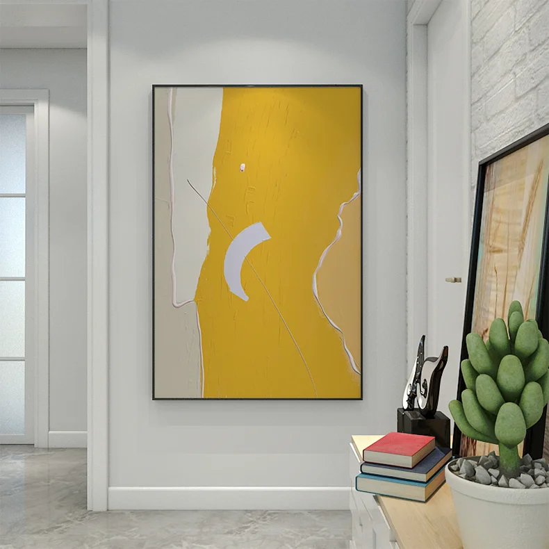 Oversized Minimalist Painting Yellow White Painting Original Canvas Art Extra Large Wall Art Abstract Knife Acrylic Textured Art