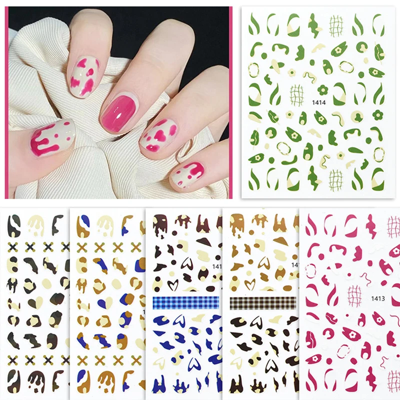 

Graffiti nail art sticker for manicure accesoires self glue black blue brown rose 3D printing women nail tip decal YJ071