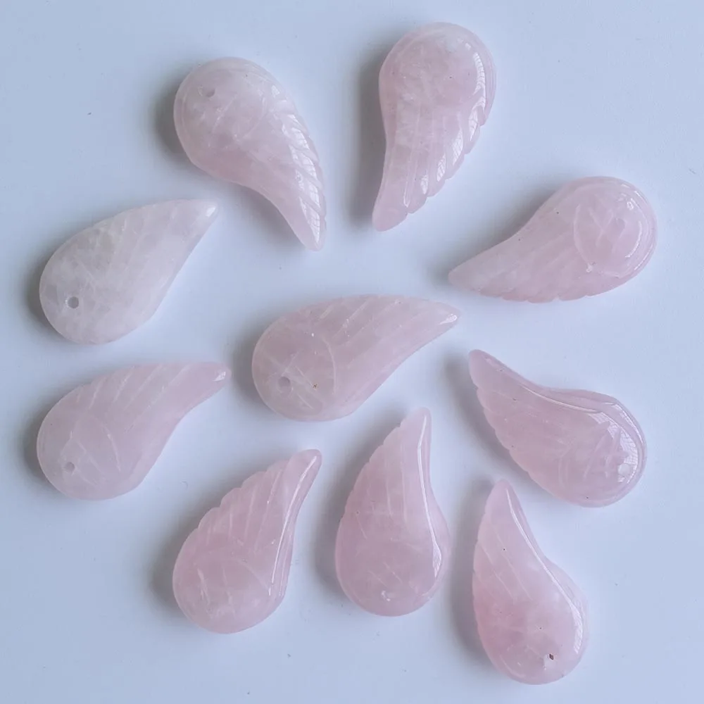 Wholesale 12pcs/lot Fashion top quality natural pink crystal stone carved angel wings charms pendants for jewellery making free