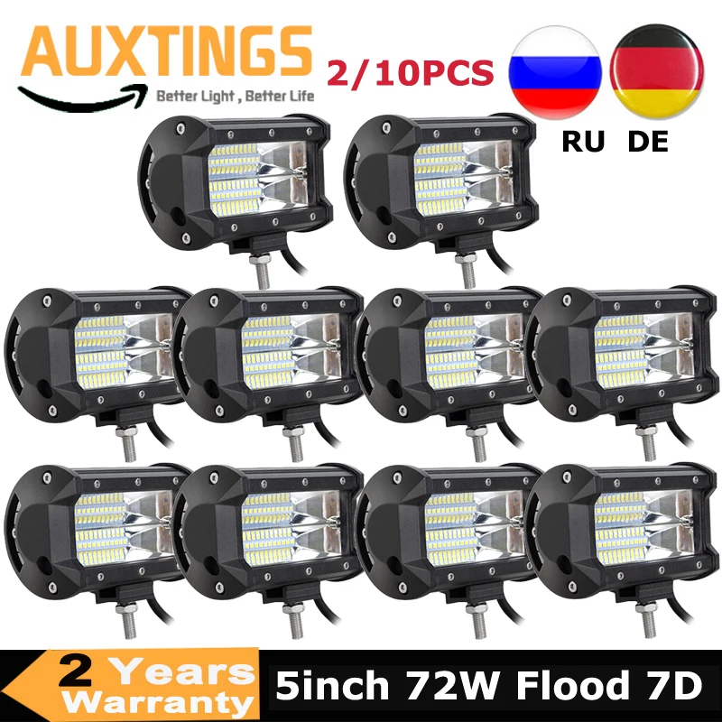 

2/10PCS 5" 72W LED Work Light Bar Driving Lamp 7D Flood For Offroad Auto 4WD 4x4 UAZ SUV ATV Motorcycle 12V 24V