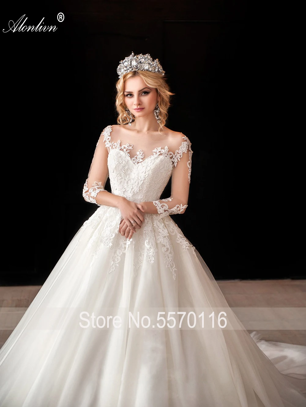 Alonlivn أنيق حريري تول سويت هارت فساتين الزفاف ثلاثة أرباع ألف خط ذيل محكمة فستان زفاف Vestido De Noiva