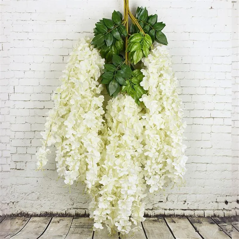 120 Pcs/lot Encrypted Three Branches Artificial Hydrangea Wisteria Flower Rattan for Home Wedding Party DIY Ornament