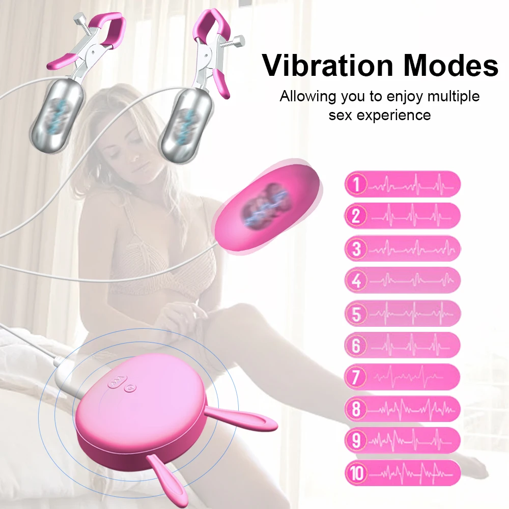 Nipple Clamps with Egg Vibrator Vibrating Breast Clips Sex Toys for Women Female Stimulator Couples Intimate Goods for Adults 18