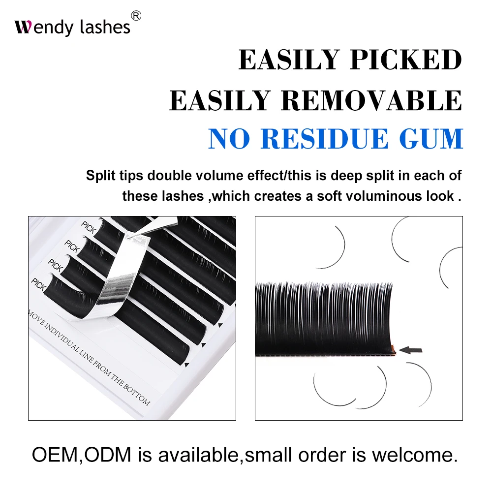 WENDY Ellipse Flat individual Eyelash Extensions Split Tip Ellipse Shaped Natural Soft Light Faux Mink Ellipse Eyelash Supplies