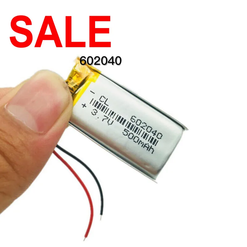 High Quality 602040 3.7v 500mAh High Capacity Rechargeable Lithium Li-po Li-polymer Li Ion Battery