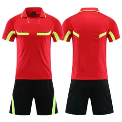 Professional Soccer Referee Uniform Men Turn-down Collar Football Referee Clothes Short Sleeve Judge Shirt Three Pockets Shorts