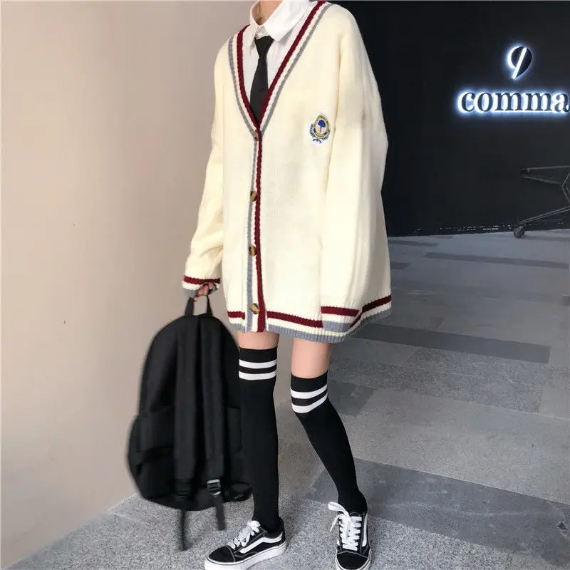 Cárdigan de estilo Preppy para mujer, suéter de un solo pecho, abrigo de uniforme escolar japonés, Jersey JK con cuello en V y camisas de moda, novedad de 2021