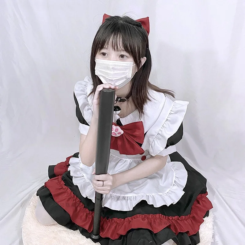 Halloween vampiro pequeno diabo empregada lolita uniforme gótico preto e vermelho anime empregada cosplay traje doce japonês francês outfit