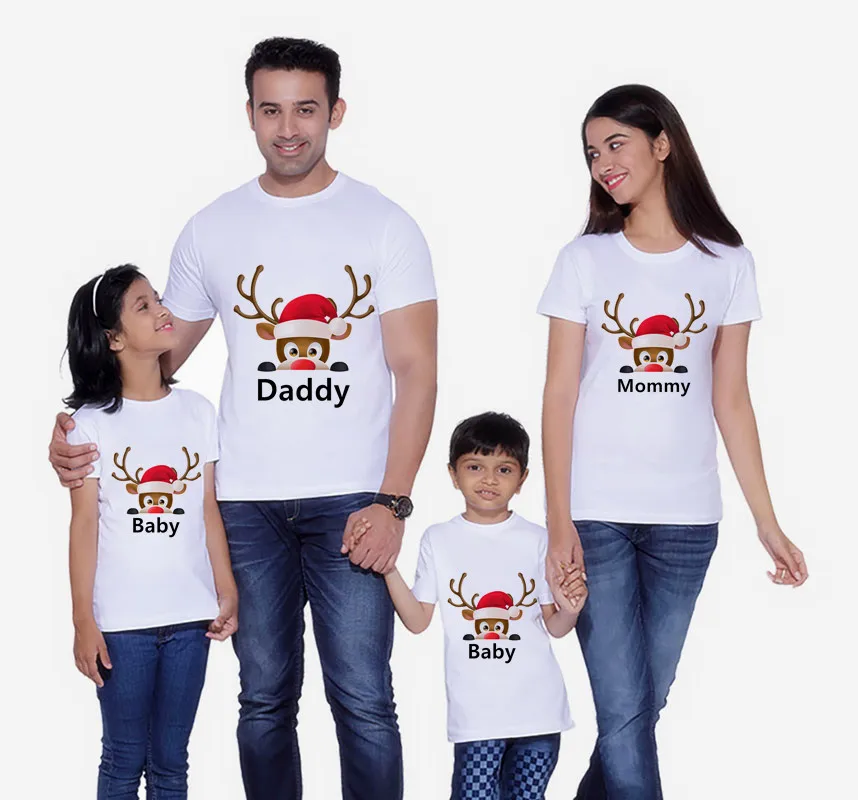 

Lucky deer print T-shirt family matching clothes mom and me clothes Christmas deer short sleeve T-shirt Christmas clothes