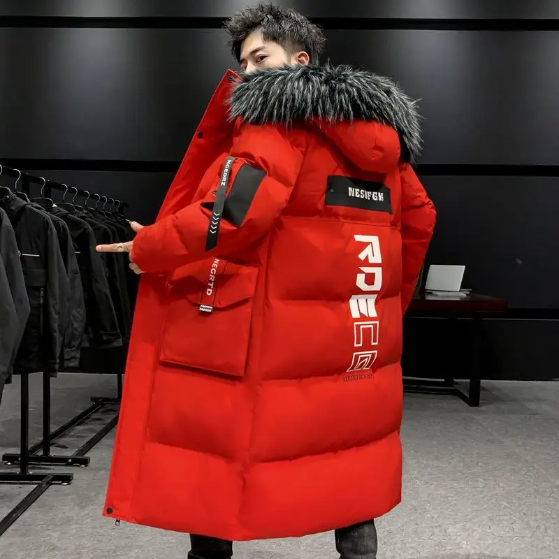 Parkas longas à prova de vento quente masculino, casacos casuais, casaco de algodão acolchoado, bolsos grandes, alta qualidade, novo, inverno, 2022