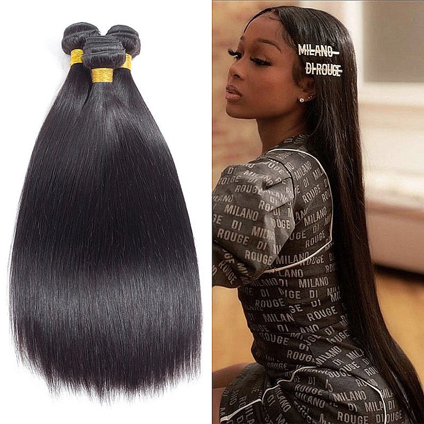 10~30 Inch Straight Human Hair Bundle 1/3/4 Bundles Deals Double Weft Brazilian Hair Weave Extensions