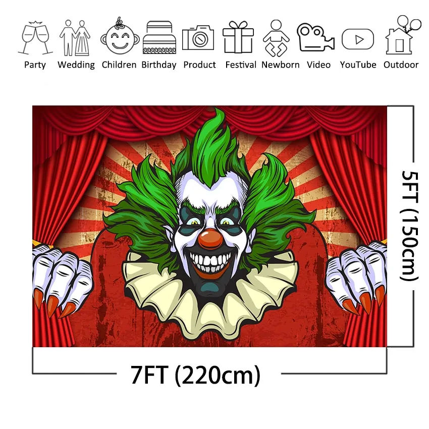 Sfondo di Halloween sfondo del circo Horror per la fotografia Giant Evil Clown spaventoso Hallomas decorazioni per feste di compleanno fondali