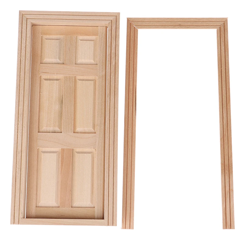 1/12 Dollhouse Miniature 6 Panel Interior Wooden Door DIY Furniture Accessories