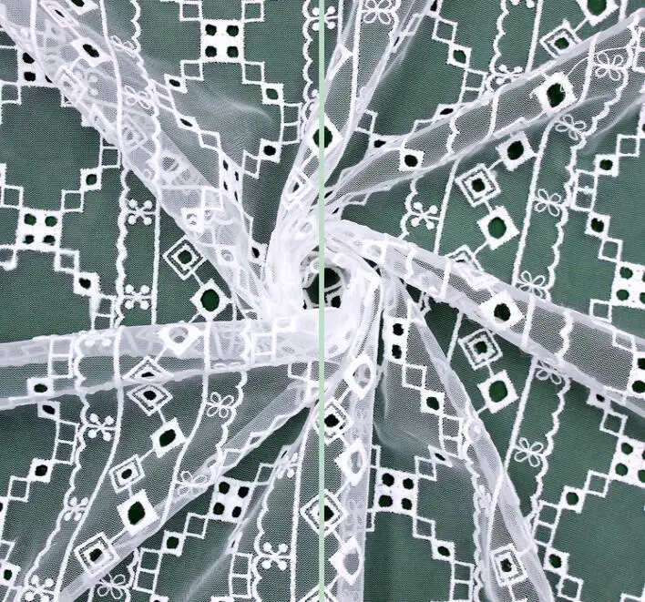 

Mesh Fabric 1 yard 134cm 52" Wide Black Ivory Hollow Gauze Tulle Full Embroidered Lace Cloth Dress Curtain Sewing Material M4F6