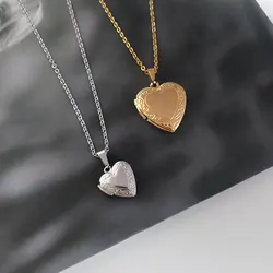 1Pc Small & Medium Heart Photo Frame Pendant Necklaces Stainless Steel Charms Locket Necklace Women Memory Jewelry