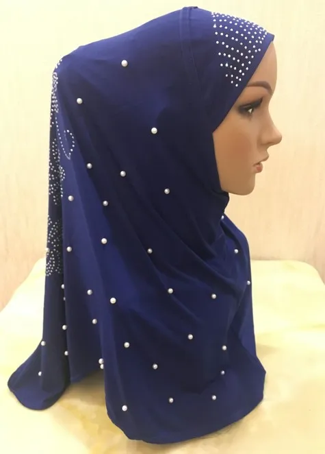 H016 beautiful adult muslim hijab with handmade beads islamic scarf shawl headscarf hat armia pull on wrap