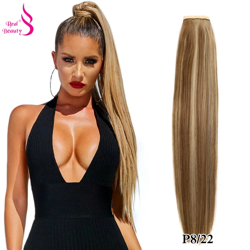 RealBeauty Clip in Pferdeschwanz-haar Extensions Brasilianische Gerade Echte Menschliche Haar Wrap Um Pferdeschwanz-haar Stück Hightlight Weichen