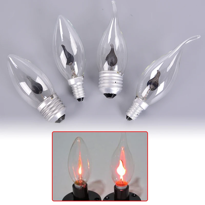 LED Edison Bulb E14 E27 3W Flame Fire Lighting Vintage Flickering Effect Tungsten Novel Candle Tip Lamp Orange Red