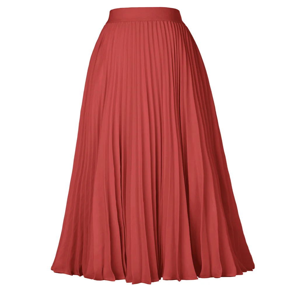 Grace Karin Ladies Pleated Skirts Elastic Waist Solid-Color High Waist Lined Stylish Skirts Vintage Elegant Sweet Fashion Summer