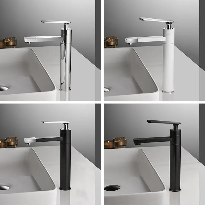 

Basin Faucet white black Brass Bathroom Sink Faucet Single Handle rotation spout Vintage Wash Hot and Cold Mixer Tap Crane