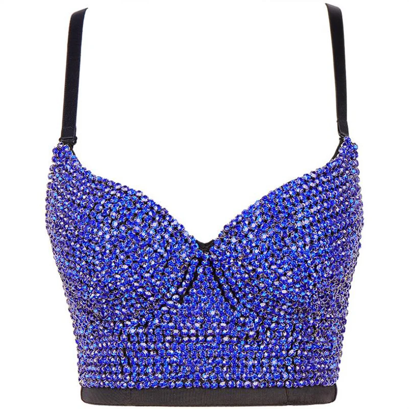 

Women Colorful Diamond Beads Luxury Camis Crop Top To Wear Out Chic Push Pu Bra Sexy Backless Deep V Neck Club Party Bralette