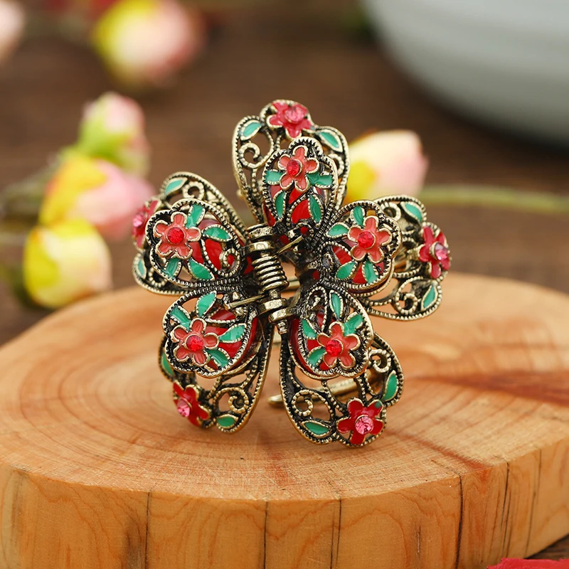 5 Colors Retro Painting Flower Hair Claw Vintage Metal Costume Hair Clips Women Accessories