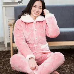 2 Piece/lot Winter Women Pajamas set Sweet Thick Flannel  Long Homewear Sleep Lounge Velvet Pajama Female Pyjama