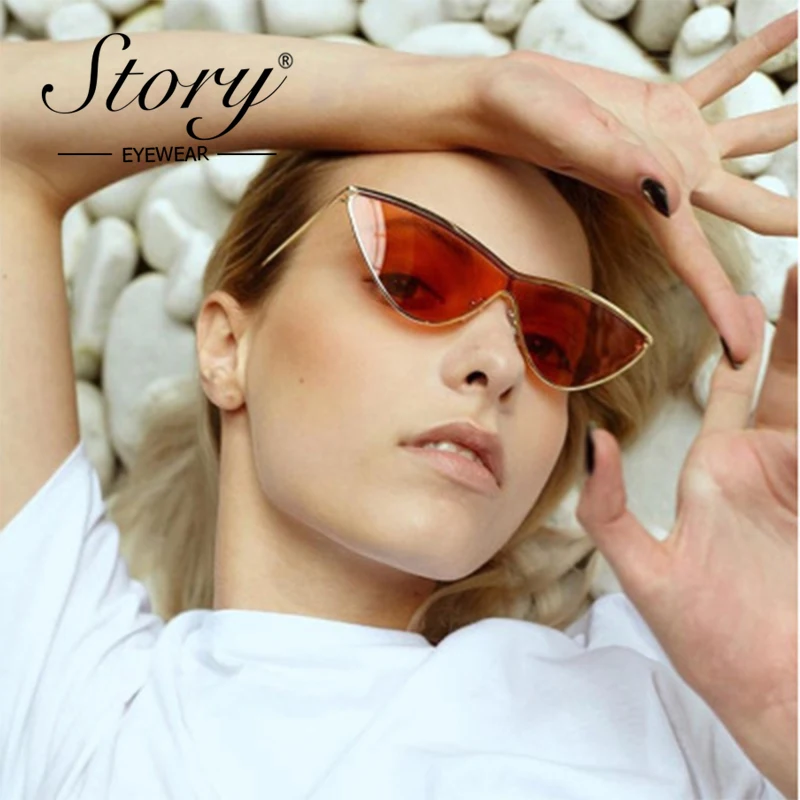 STORY 2018 Vintage Cat Eye Sunglasses Women Metal Frame Retro Triangle Optical Lens Sun Glasses Cateye Eyewear Femal UV400