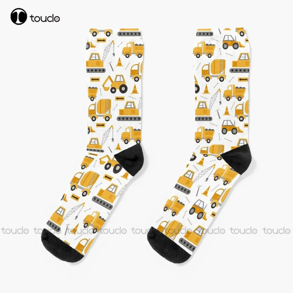 Construction Trucks  Socks Baseball Socks Men Personalized Custom Unisex Adult Teen Youth Socks 360° Digital Print Funny Sock