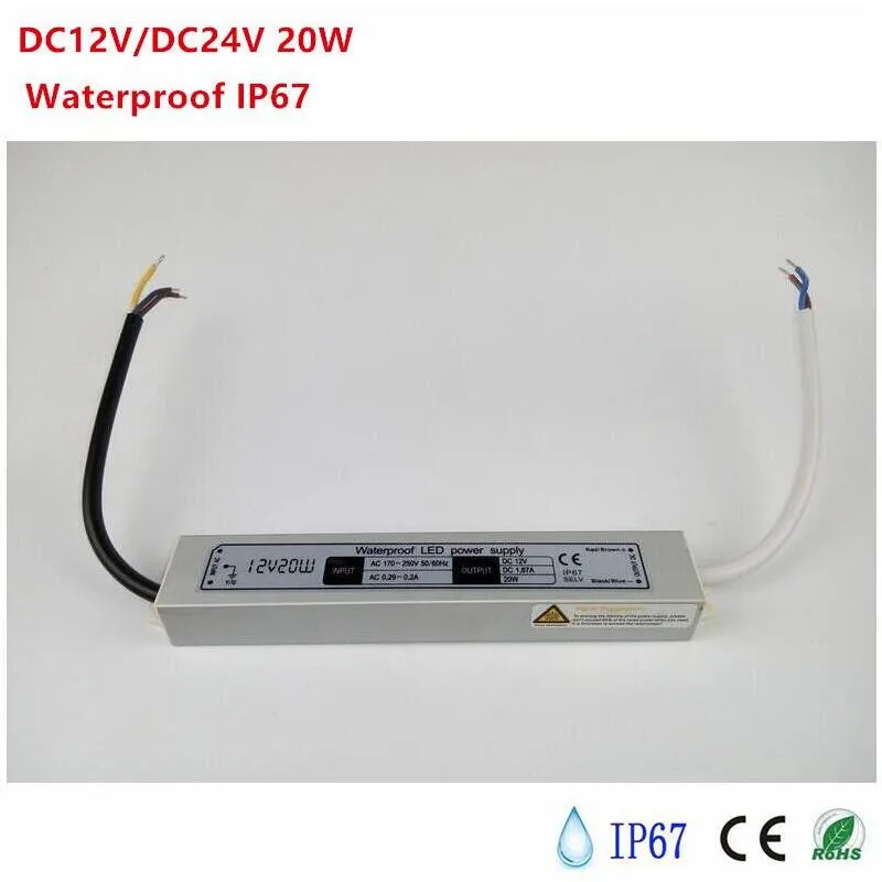 DC12V-24V 30W 50W 60W 100W Waterproof IP67 Electronic LED Driver Adapter Outdoor Use Power Supply LED Strip Lighting Transformer